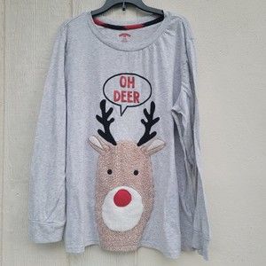 Holiday Time womens XL 3D reindeer soft fuzzy Oh Deer graphic Christmas shirt